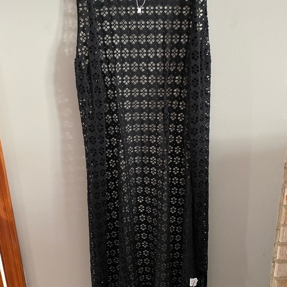 Whimsigoth fringed Black sheer long open front sleeveless women’s‎ M